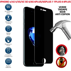 Verre Trempé Anti Espion Vitre Film Ecran Protection IPHONE 11 X XR SE 8 7 6 5 - Photo 1 sur 7