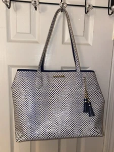 Brahmin Julian loren Tote Bag Leather Navy Blue and white snake like pattern - Picture 1 of 5