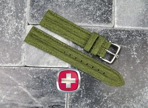 New 20mm Wenger Swiss Army Nylon Watch Band Green Soft Rubber Watch Strap W - Picture 1 of 5