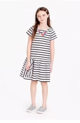 Crewcuts Girls Size 4 Necklace  Dress Short sleeves White With Blue Stripes  NWT - Image 1 of 4