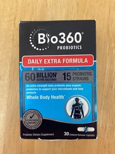 Bio360 Probiotics Daily Extra Formula 60 Billion CFU 30 Capsules 15 Strains - Picture 1 of 3