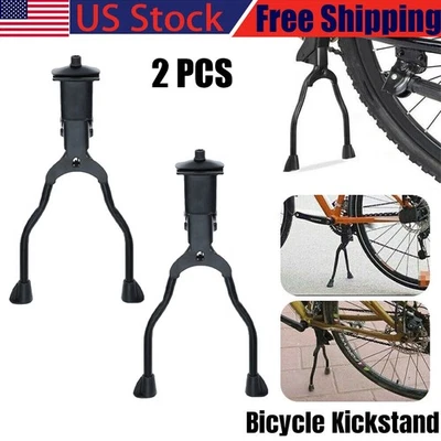 2X Soporte lateral de doble pierna para bicicleta Soporte para bicicleta Centro de resorte Negro Foto 1 de 4