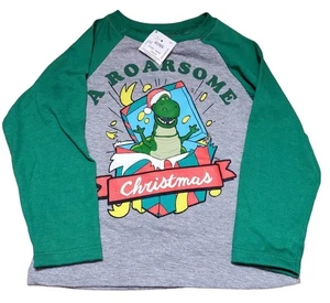 T-shirt Toy Story bambino ragazzo taglia 2T Rex manica lunga top ruggente Natale nuova con etichetta - Foto 1 di 10