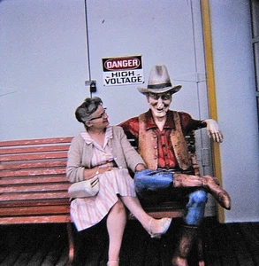 Old Woman Cowboy Statue Knoebels Vintage 1960 Slide Film Travel Photograph - Picture 1 of 3