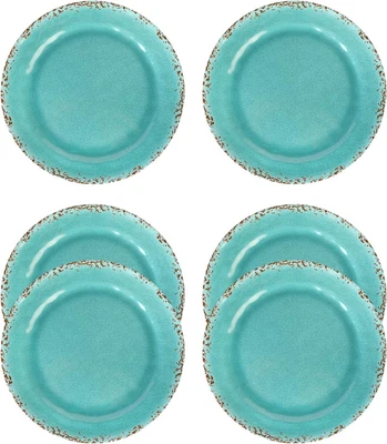 Juego de 6 platos de cena de melamina Gourmet Art Crackle de 10 pulgadas aguamarina Foto 1 de 4