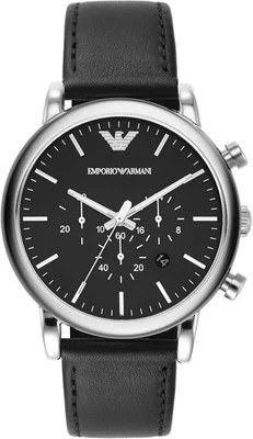 Relógio masculino Emporio Armani AR1828 cronógrafo aço inoxidável couro preto - Imagem 1 de 4