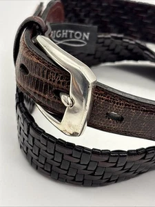 Brighton Leather Belt Size 36 Braided Black Brown Silver Buckle P4100 Preppy - Picture 1 of 15