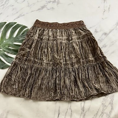 BCBG Maxazria Mujer Vintage Y2k Falda Terciopelo Talla M Nueva Marrón Bronce Lentejuelas Foto 1 de 4