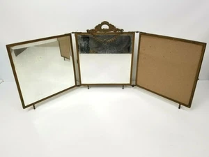 Antique Victorian Wall Hanging Tri-Fold Three Panel Dresser Beveled Mirror
