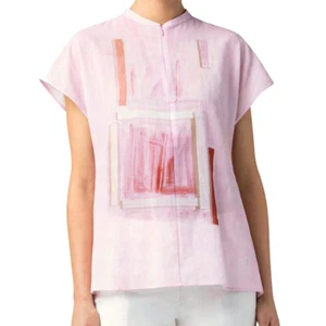 Akris Ohayo Print Zip Top Blouse Cotton Pink Stripe Geometric Geo Imi Knoebel 6 - Picture 1 of 15