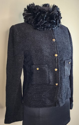 RARA GIACCA NERA VINTAGE ANNI '70 CHANEL CREATIONS FRANCIA COLLETTO IN PIUMA