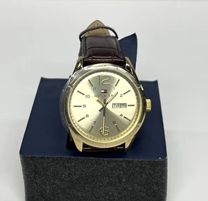 Tommy Hilfiger Charlie Watch 44mm Leather Strap Gold Stainless Quartz 1791059 - Picture 1 of 7