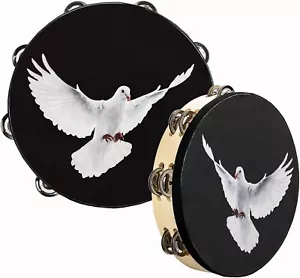 PANDEROS 2ER SET VON 10 und 8 ZOLLChurch Tambourine with Double Row Jingle W - Bild 1 von 5