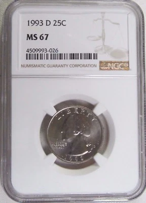 1993 D Washington Quarter - NGC MS 67 (3-026) Guide $415 - Image 1 of 2