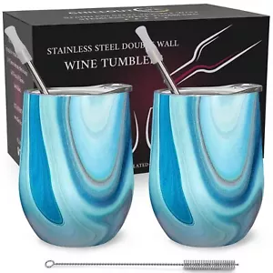 Stainless Steel Wine Tumblers 2 Pack 12 Oz Double Wall Vacuum Insulated Wine Cup - Picture 1 of 9