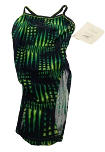 Speedo One Piece Swim Suit Swimsuit Green Black Youth Girls Sz 22 - Picture 1 of 8