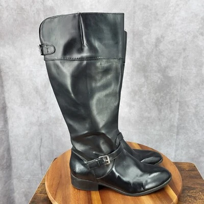 Botas de montar Chaps para mujer 9.5 B negras de imitación de cuero con cremallera lateral hebilla hasta la rodilla Foto 1 de 4