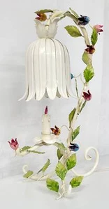 Lámpara de mesa de flores de tole italiana de colección sombra de metal tulipán pintada a mano hecha en Italia - Imagen 1 de 10