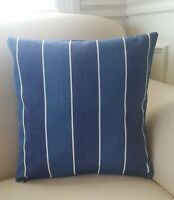 Cottage Indoor Pillow Cover Ticking Stripes Blue Ivory with Solid Color Backing