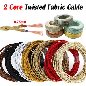 2core*0.75mm Cloth Covered Twisted Wire All Color Vintage Style Fabric Lamp Cord - Picture 1 of 30