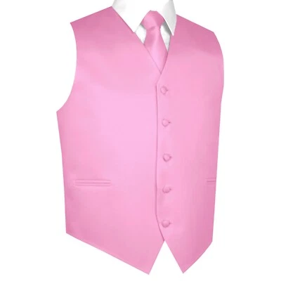 CHALECO DE ESMOQUIN FORMAL SATINADO ROSA, CONJUNTO DE CORBATA Y PAÑUELO. BODA, GRADUACIÓN, REGRESO A CASA Foto 1 de 3