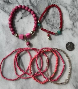 Bracciali avvolgenti magenta boho impilati divertenti con ciondoli semi perline allungate - Foto 1 di 5