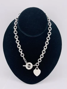 TIFFANY & CO. Sterling Silver 925 Toggle Heart Tag 16" Necklace Classic Elegance - Picture 1 of 11