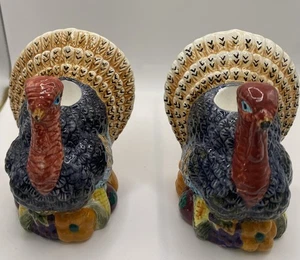 Par de Candelabros de Pavo de Acción de Gracias Cerámica Pintada 4.5” Alto X 4.5” Largo - Imagen 1 de 11