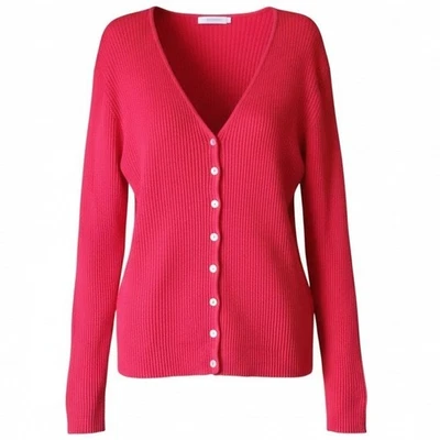 Joseph A. 罗纹丝绸开衫假日毛衣圣诞红色中号舒适学院风 — 第 1/4 张图片