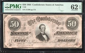 ⭐⭐ Billete T-66 1864 $50 MONEDA CONFEDERADA PMG 62 EPQ GUERRA CIVIL 31390 - Imagen 1 de 2