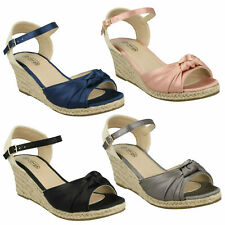 LADIES SPOT ON BUCKLE ANKLE STRAP KNOT MID ESPADRILLE WEDGE SANDALS SIZE F2R269
