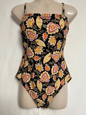Traje de baño Ann Taylor LOFT de una pieza traje de baño negro multicolor floral talla L nuevo con etiquetas Foto 1 de 4
