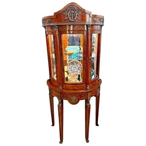 Gorgeous French China Cabinet Curio Vitrine, Lighted, locking door, Drawer Cover