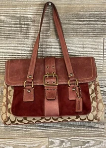 COACH SIGNATURE C SPECIAL EDITION BURGUNDY SUEDE / LEATHER 7065 SATCHEL PURSE - Picture 1 of 10