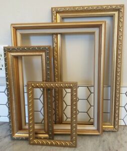 Vintage Gold ornate Art PICTURE FRAMES Gallery Wall Decor Lot Geo Chic Set of 4