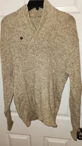Vtg LL Bean Khaki Brown Wool Sweater Button Loop Shawl Collar Medium USA Mens - Picture 1 of 5