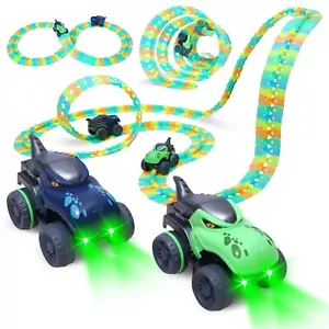 Dinosaur Race Track Set,Suction Cup Car Track,2 Racing Car with LED Light-UP,... - Picture 1 of 6