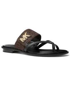 Michael KORS SIDNEY ICÓNICO NEGRO MARRÓN MK ESTAMPADO LOGOTIPO DORADO GLADIADOR ME ENCANTAN ZAPATOS - Imagen 1 de 4