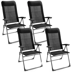 Costway 4PCS Patio Folding Dining Chairs Portable Camping Headrest Adjust Black - Picture 1 of 12