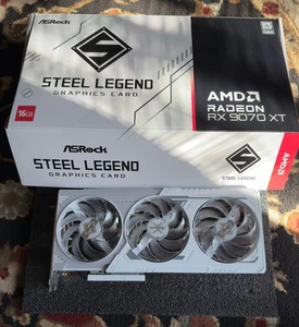 ASRock AMD Radeon RX 9070 XT Steel Legend GPU | 16 GB - White - Afbeelding 1 van 9
