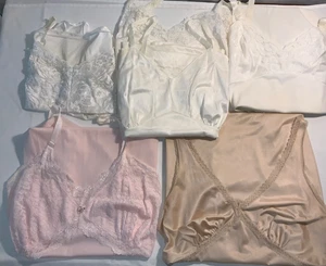 2 camisolas vintage de nailon 4 bragas rosa blanco marfil tostado talla 38-40 forro de encaje - Imagen 1 de 24