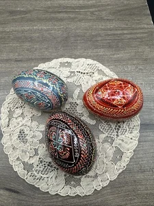 Pysanky Pisanki handbemalte ukrainische Ostereier aus Holz - 3 Stück wunderschön - Bild 1 von 2