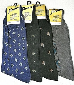 4 Pair Firenze Mens Dead Stock Dads Dress Socks Fits10-13 Shoe New Nos 1980s ST6 - Picture 1 of 5