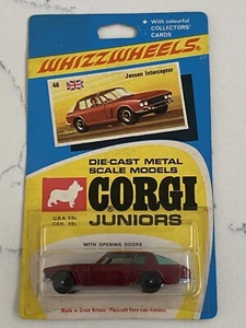 CORGI JUNIORS 46 JENSON INTERCEPTOR, WHIZZWHEELS, MINT, VERY NEAR MINT CARD. - Foto 1 di 7