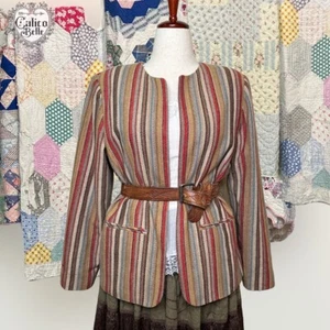 Giacca Arazzo Western Blazer Vintage anni '90 Kilim Righe Oversize Taglia L - Foto 1 di 10