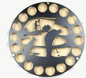 Golf Ball Display Round Silhouette Metal & Wood Wall Golfer Putt - 18 Balls - Picture 1 of 6
