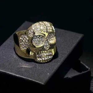 Gothic Biker 2Ct Round Lab Created Diamond Men Skull Ring 14K Yellow Gold Finish - Picture 1 of 5
