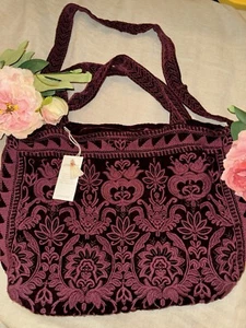 Johnny Was Large Burgundy Red Velvet Hobo Bag Tote Purse Embroidered Crossbody N - Picture 1 of 18