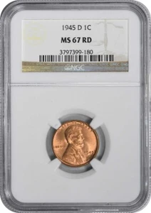 1945-D/D Lincoln Cent RPM 9 MS67RED NGC - Picture 1 of 2