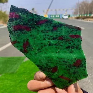 191G Natural green Ruby zoisite (anylite) slice crystal slab sample Healing - Picture 1 of 24